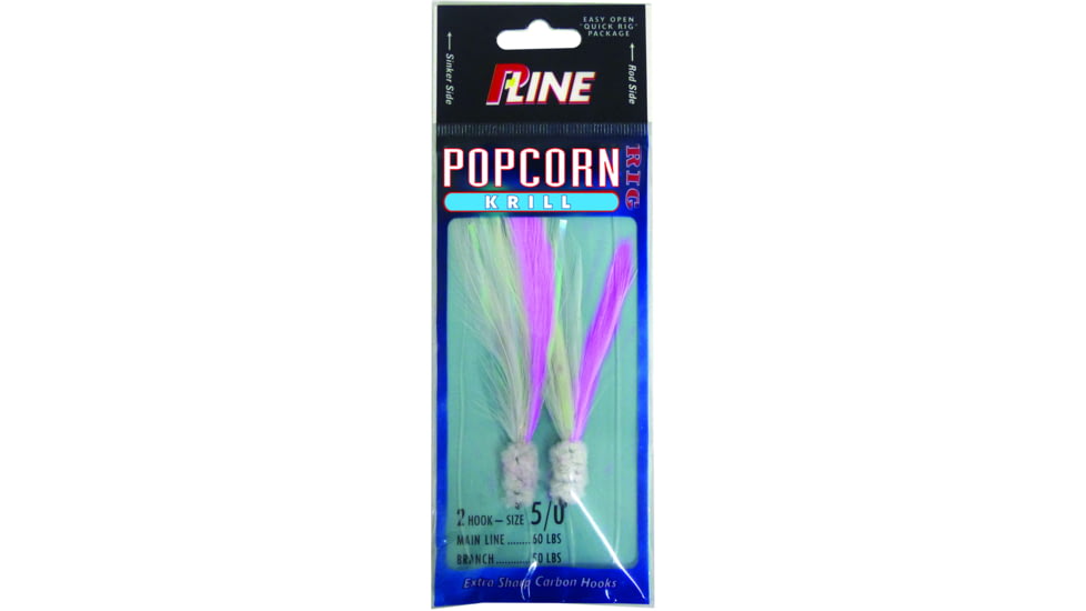 P-Line Popcorn Krill Rig, 2-Hook, 5/0, Red Head Red / White Feathers, PPK5/0-R/RW