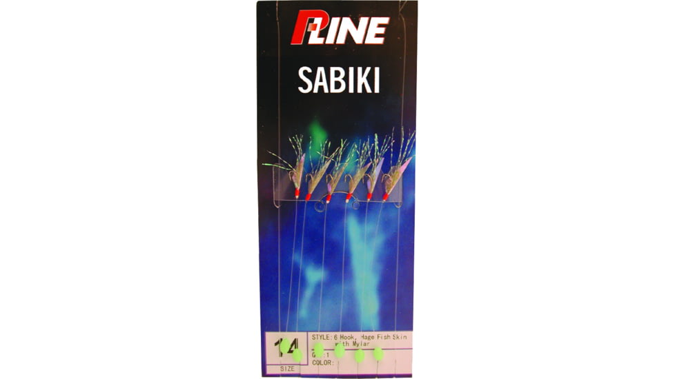 P-Line Sabiki Rig Hage Aurora Fish Skin Mylar Sabiki Rig, 14, SMFS14