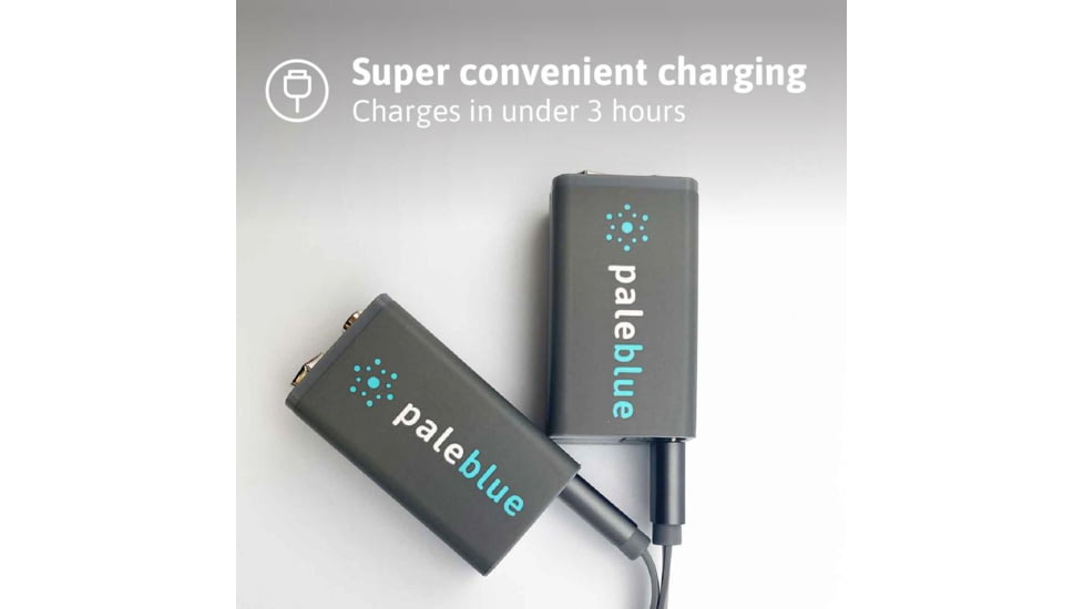 Pale Blue Earth Pale Blue Smart Lithium Ion USB Rechargeable 9V Batteries 2 Pack, Gray, PB-9V-C