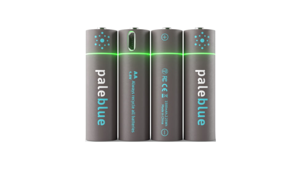 Pale Blue Earth Pale Blue Smart Lithium Ion USB Rechargeable AA Batteries 4 Pack, Gray, PB-AA