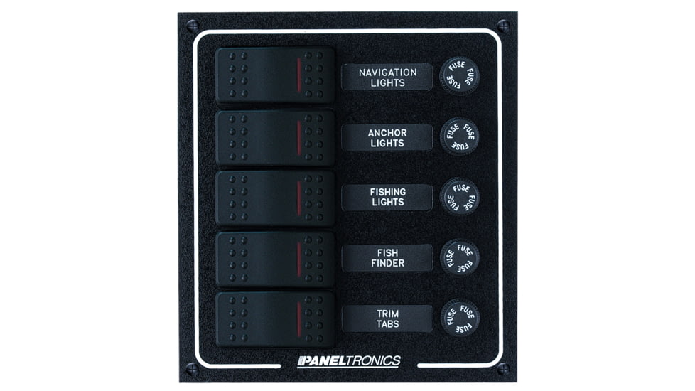 Paneltronics DC 5 Position Lighted Rocker &amp; Fuse Waterproof 29815