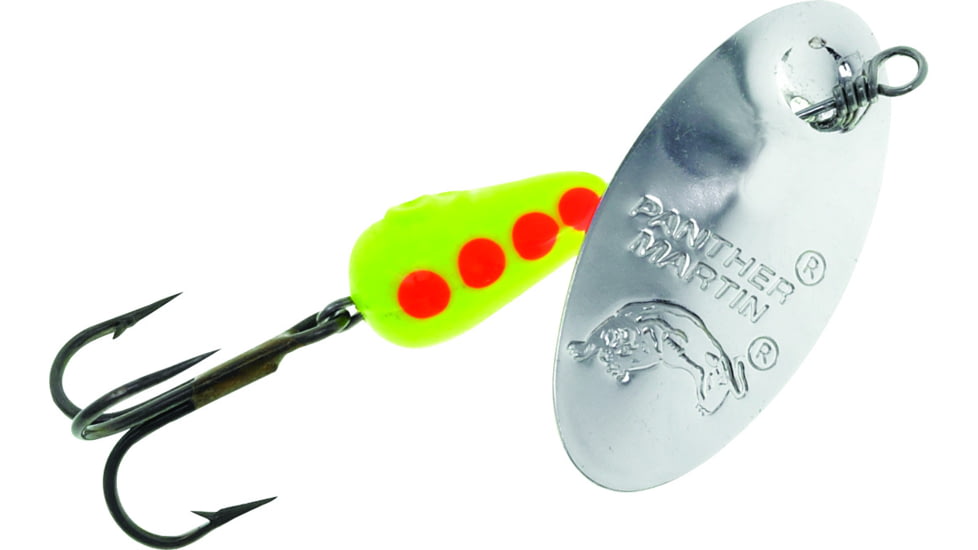 Panther Martin Classic Regular In-Line Spinner, #4, 1/8oz, Silver/Chartreuse/Orange, 4PMR-SCO