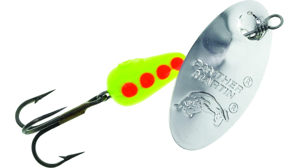 Panther Martin Classic Regular In-Line Spinner, #6, 1/4oz, Silver/Chartreuse/Orange, 6PMR-SCO