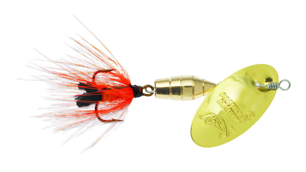 Panther Martin Deluxe Fly In-Line Spinner, #4, 1/8oz, Gold &amp; Orange, 4PMF-GO