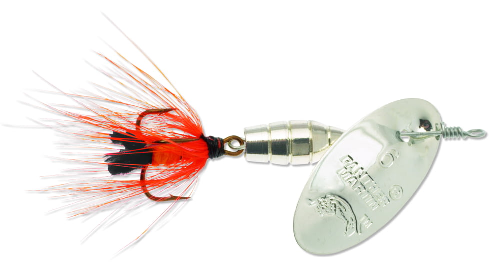 Panther Martin Deluxe Fly In-Line Spinner, #4, 1/8oz, Silver &amp; Orange, 4PMF-SO