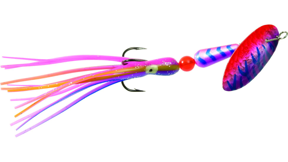 Panther Martin Hammered UV Hoochie Skirt In-Line Spinner, #12, 7/16 oz, Purple &amp; Fluorescent Red, 12PMSSTUVHHSHMPFRT