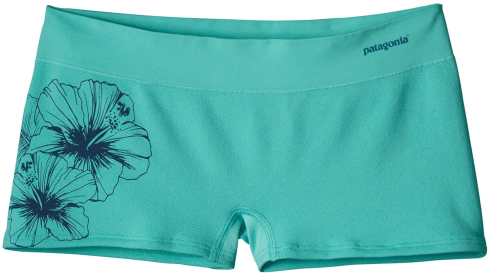 Active Mesh Boy Shorts - Womens-Waterflower Graphic/Howling Turquoise-Large