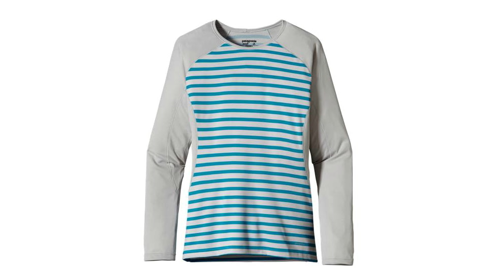 Patagonia Capilene 3 Midweight Crew Long Sleeve - Women's-Sandstone Stripe/Curacao-Large