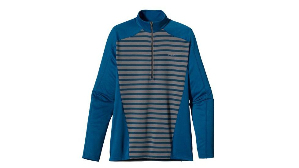 Patagonia Capilene 3 Midweight Long Sleeve Zip-Neck - Men's-Sandstone Stripe / Bandana Blue-Small