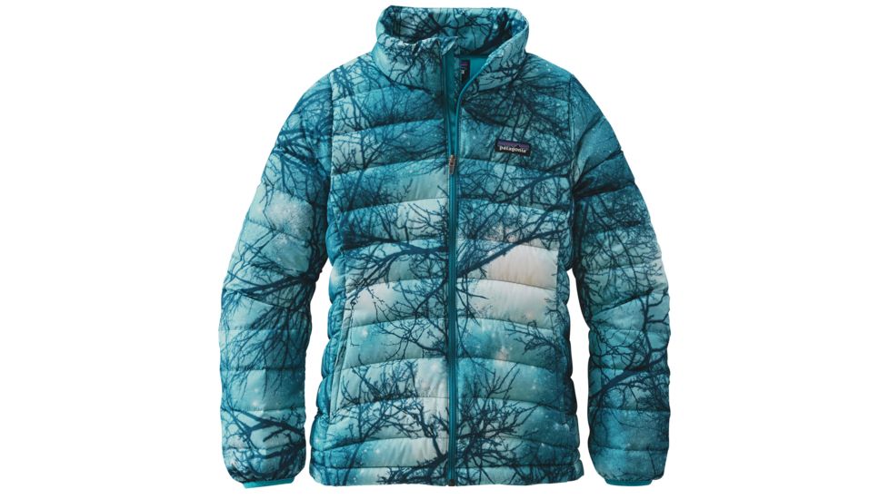 Patagonia Down Sweater Jacket - Girl's-Small-Moontree/Deep Sea Blue