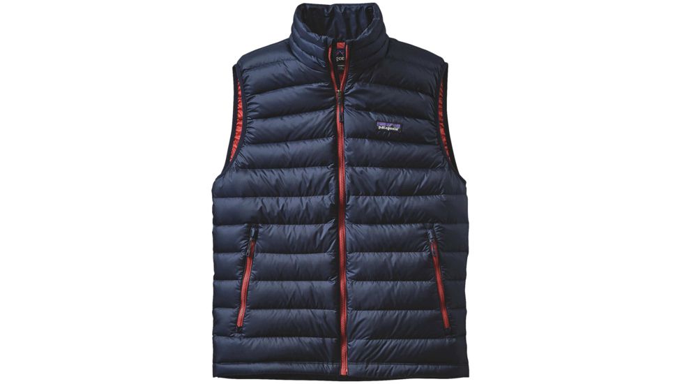 Patagonia Down Sweater Vest - Men's-Large-Navy Blue/Ramble Red