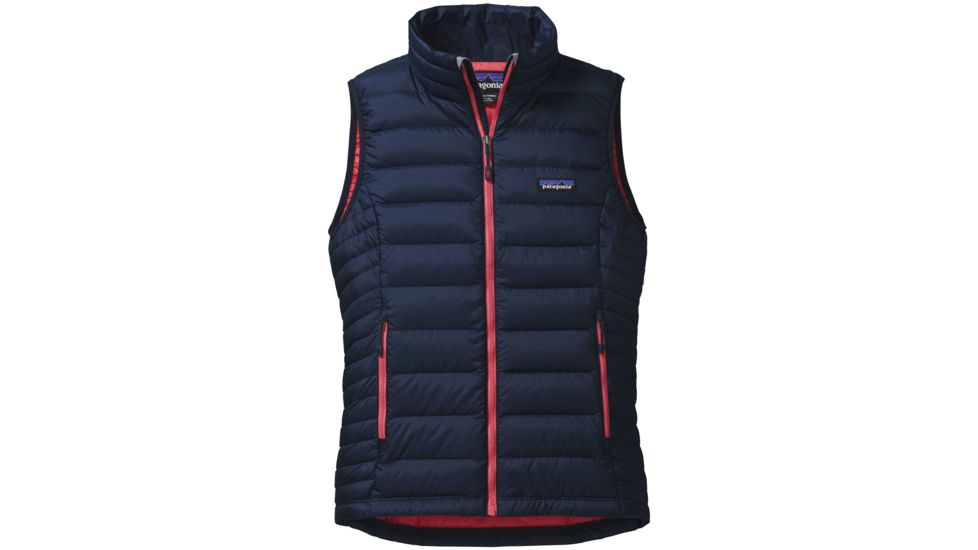 Down Sweater Vest - Womens-Large-Navy Blue/Shock Pink