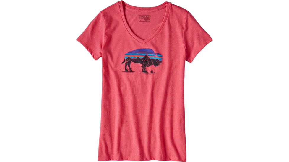 Patagonia Fitz Roy Bison Cotton/Poly V-Neck T-Shirt - Women's-Cerise-X-Small