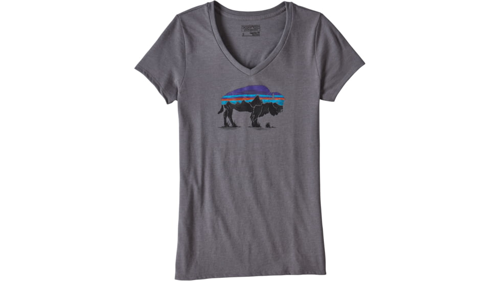 Patagonia Fitz Roy Bison Cotton/Poly V-Neck T-Shirt - Women's-Narwhal Grey-X-Small