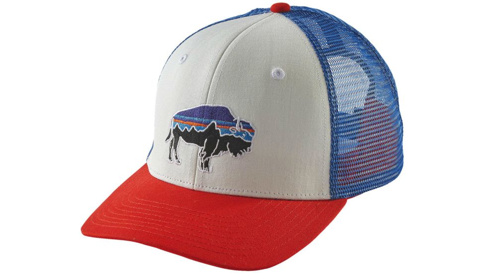 Patagonia Fitz Roy Bison Trucker Hat - Men's-White/French Red