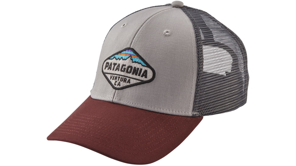 Patagonia Fitz Roy Crest LoPro Trucker Hat - Men's-Drifter Grey/Dark Ruby-One Size-One Size