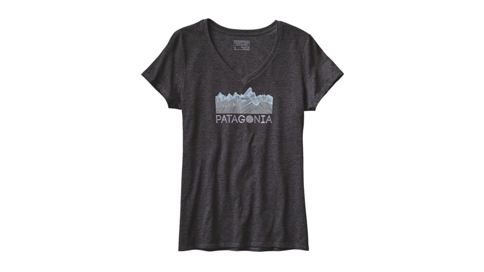 Linear Fractures Cotton/Poly V-Neck T-Shirt - Womens-Black-X-Small