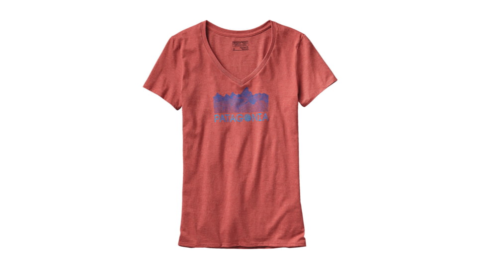 Linear Fractures Cotton/Poly V-Neck T-Shirt - Womens-Sumac Red-X-Small
