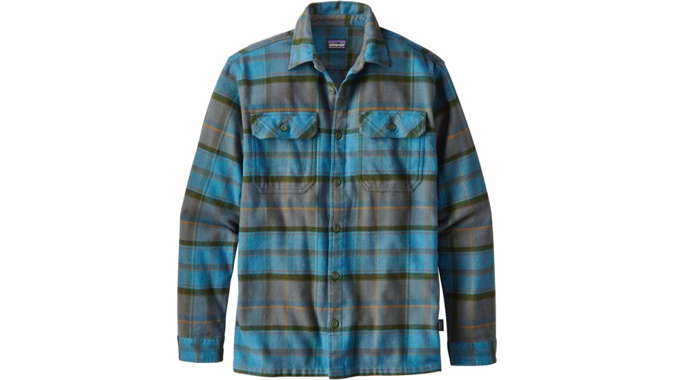 Patagonia Long Sleeve Fjord Flannel Shirt - Men's-Buckstop Plaid/Filter Blue-Small