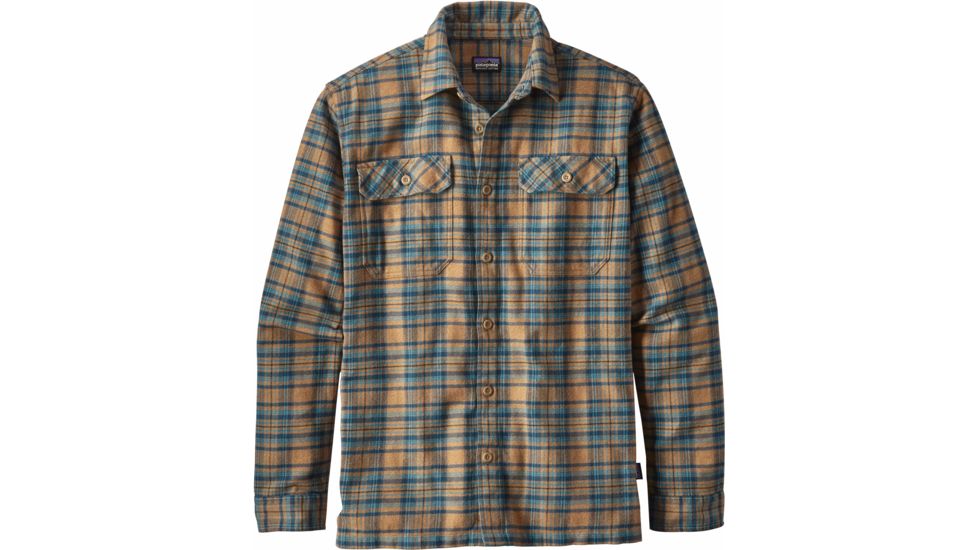 Patagonia Long Sleeve Fjord Flannel Shirt - Men's-Salty Flats/Mojave Khaki-Small