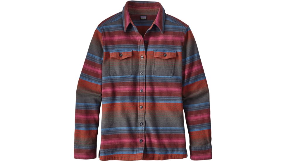 Patagonia Long Sleeve Fjord Flannel Shirt - Womens-Blanket Stripe/Roots Red-6