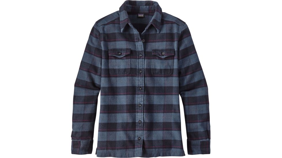 Patagonia Long Sleeve Fjord Flannel Shirt - Womens-Boxwood Plaid/Navy Blue-8