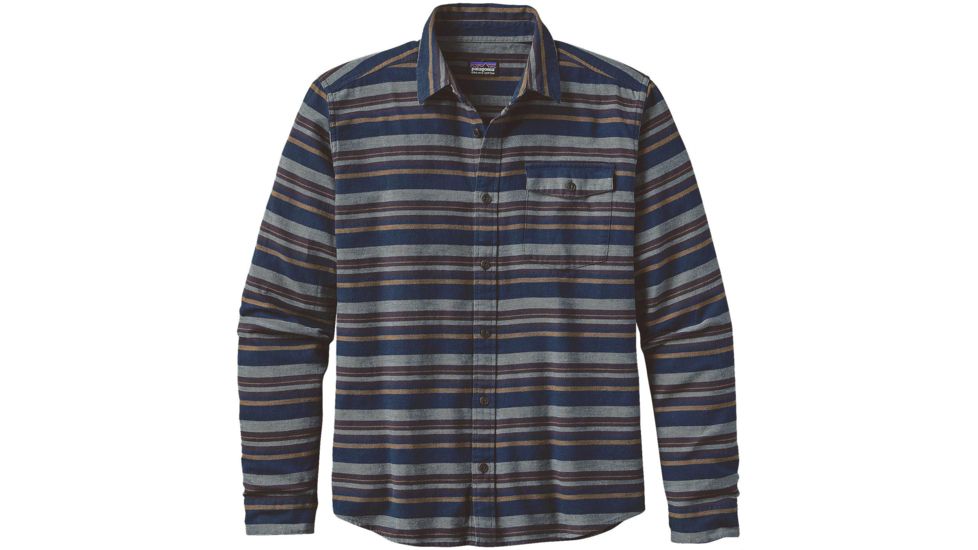 Patagonia Long Sleeve Lightweight Fjord Flannel Shirt - Men's -Arborist/Navy Blue-Medium
