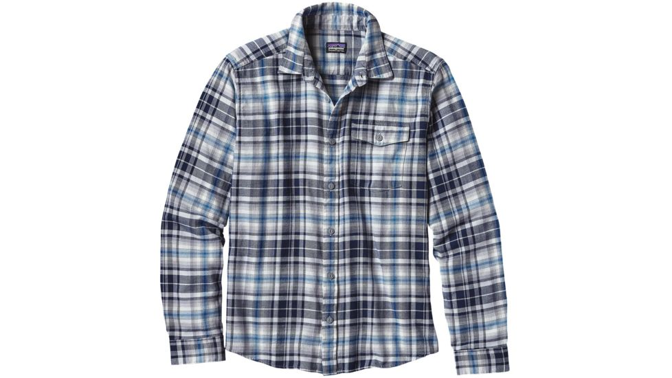 Patagonia Long Sleeve Lightweight Fjord Flannel Shirt - Men's -Rootsy/Navy Blue-X-Large