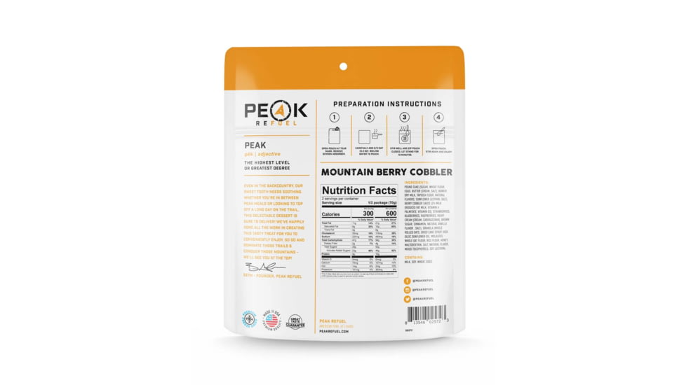 Peak Refuel Mountain Berry Cobbler Dehydrated Food, 10g Protein, 2 Servings, 10g Protein, 2 Servings, 59400