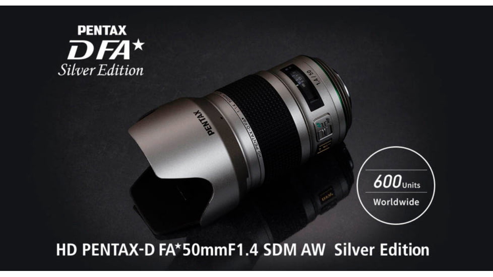 Pentax HD-D FA 50mm F1.4 SDM AW Edition Lens, Silver, 23340