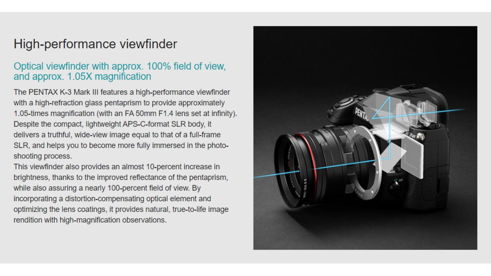 Pentax K-3 Mark III Advanced APS-C Digital SLR Camera, Black, 8.54 x 6.50 x 4.72in, 01051