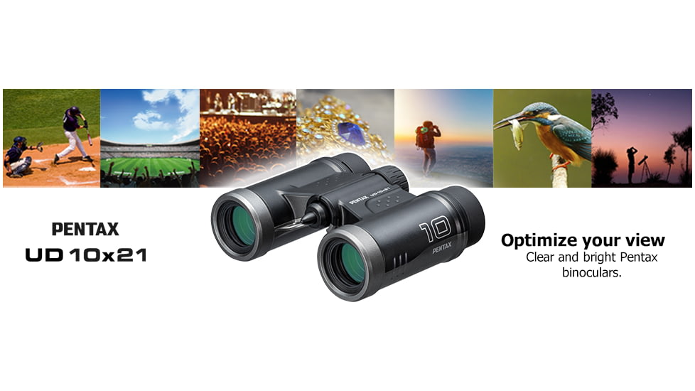 Pentax UD 10 X 21mm Black Compact Roof Prism Binoculars, Black, Medium, 61816