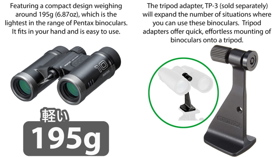 Pentax UD 10 X 21mm Black Compact Roof Prism Binoculars, Black, Medium, 61816