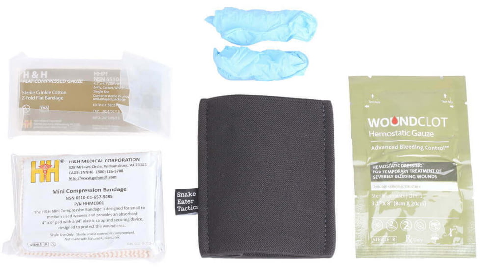 PHLster Pocket Emergency Wallet, Complete Kit, WoundClot 3x8in, Compressed Gauze, Flat Pack, Black, Standard, 47