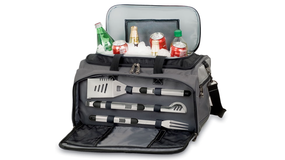 Picnic Time Buccaneer Portable BBQ and Cooler Tote-Black/Grey