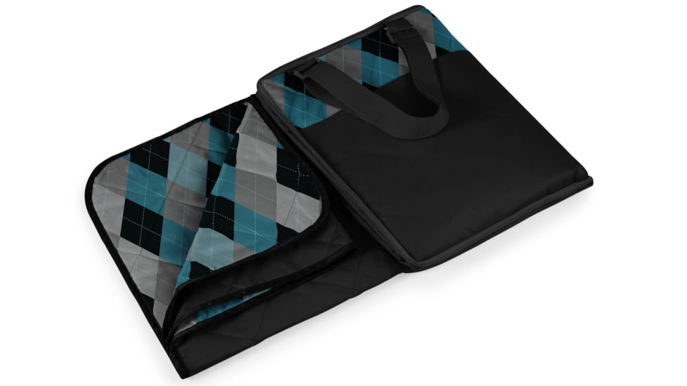 Picnic Time Vista Outdoor Blanket-Black with blue argyle