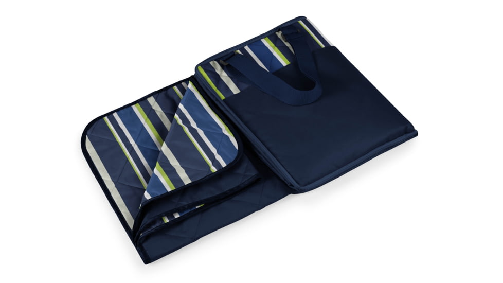 Picnic Time Vista Outdoor Blanket-Navy blue with lime stripes