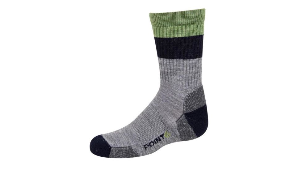 Point 6 Block Stripe Extra Light Crew Kids Socks, Stone, Large, 4538-010-04