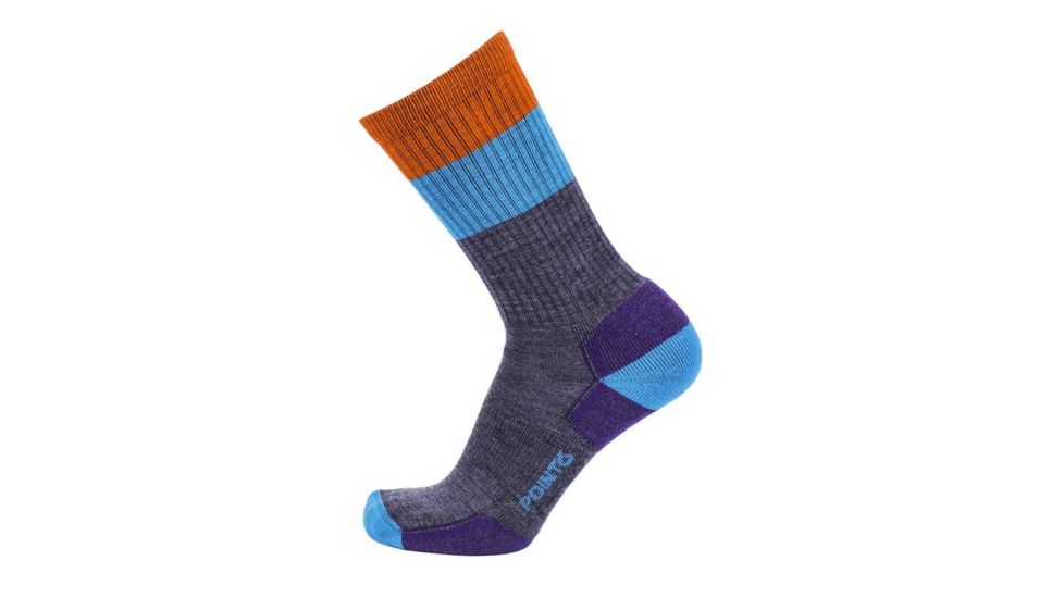 Point 6 Hiking Blast Block Stripe Light Crew Men's Socks, Gray, Small 2561-200-05
