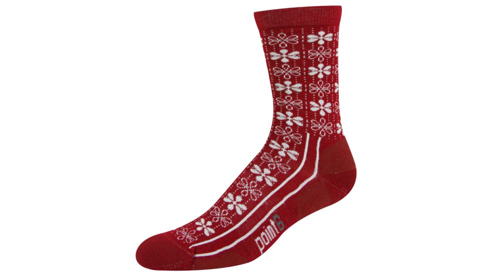 Point 6 Lifestyle Snowflake Light 3/4 Crew - Women's-Red-Small