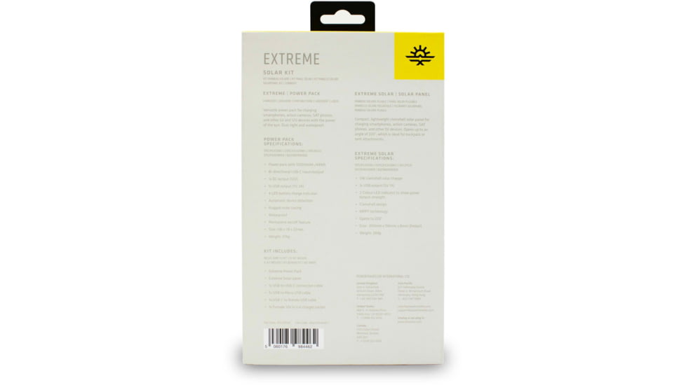 PowerTraveller Extreme Solar powered Charger, Black/Orange Striping, Battery -5.3 x 2.8 x .78 mm, solar -7.91 x 4.48 x , PTL-EXT001