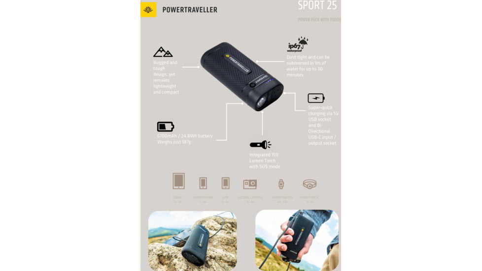 PowerTraveller Sport 25 Power Pack, Black, PTL-SPT001