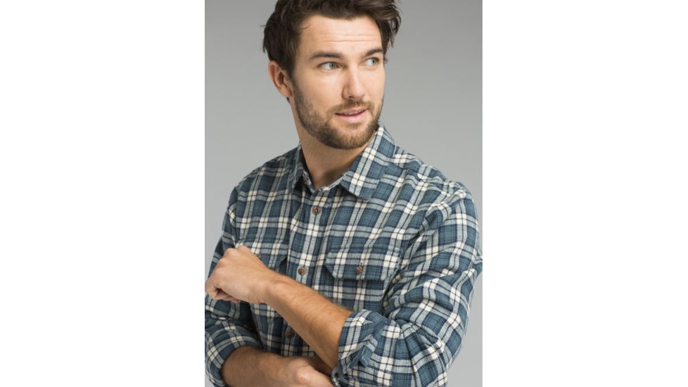 prAna Ansel Long Sleeve Flannel Shirt- Mens, Weathered Blue, Large, M23181370-WEBL-L