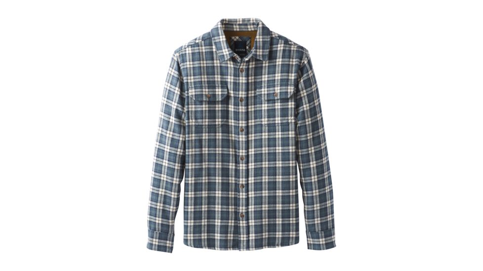 prAna Ansel Long Sleeve Flannel Shirt- Mens, Weathered Blue, Large, M23181370-WEBL-L