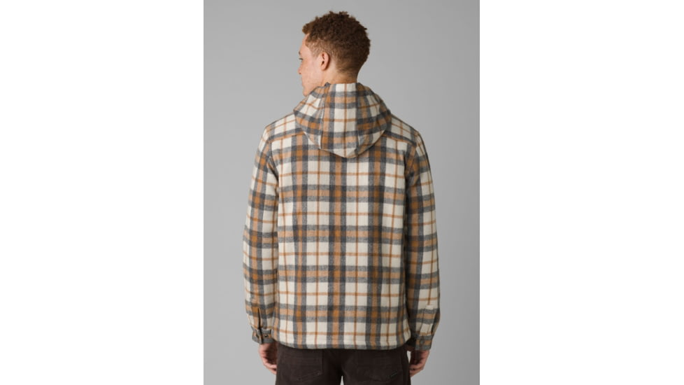 prAna Asgard Hooded Flannel Shirt, Camel, Small, 1964511-200-ST-S