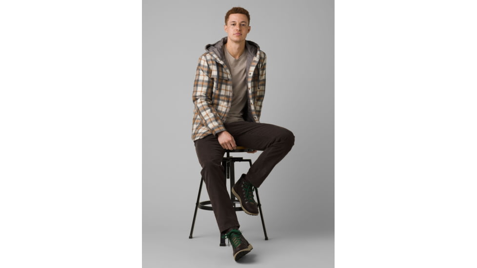 prAna Asgard Hooded Flannel Shirt, Camel, Small, 1964511-200-ST-S
