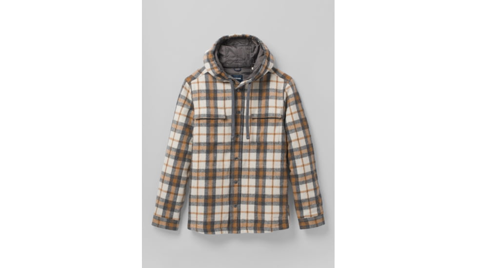 prAna Asgard Hooded Flannel Shirt, Camel, Small, 1964511-200-ST-S