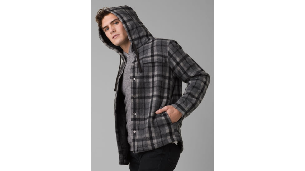 prAna Asgard Hooded Flannel Shirt, Charcoal, XLarge, 1964511-020-ST-XL