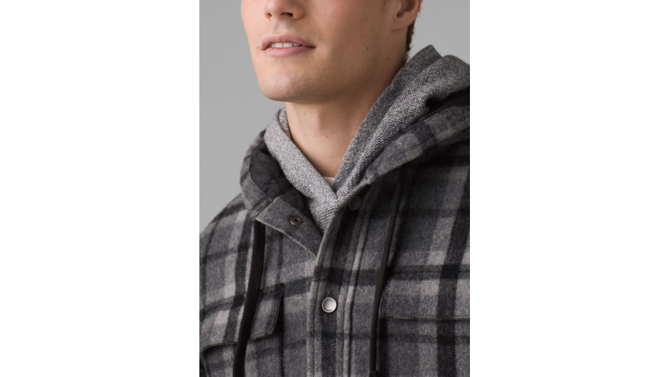 prAna Asgard Hooded Flannel Shirt, Charcoal, XLarge, 1964511-020-ST-XL
