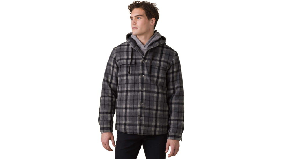 prAna Asgard Hooded Flannel Shirt, Charcoal, XLarge, 1964511-020-ST-XL